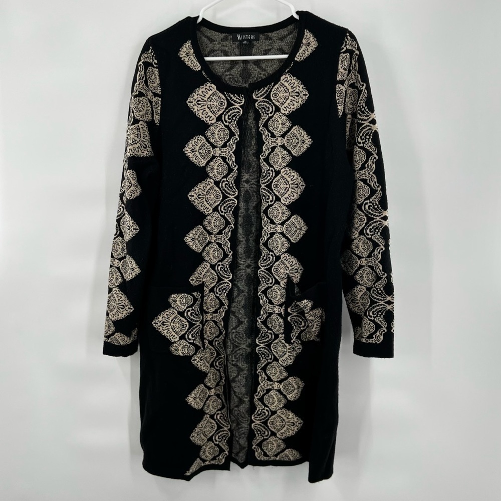 Sisters wool blend print duster cardigan size M